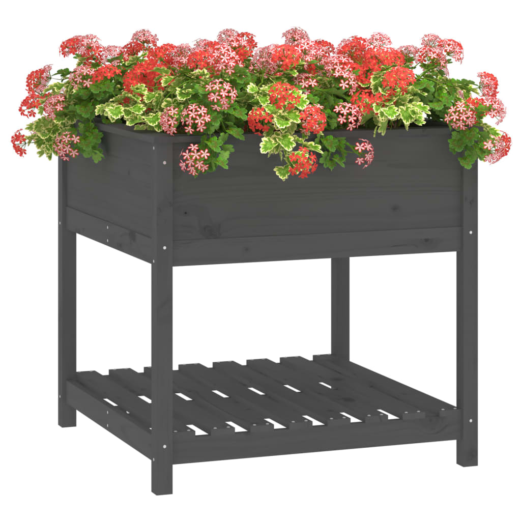 vidaXL Planter with Shelf Grey 82,5x82,5x81 cm Solid Wood Pine