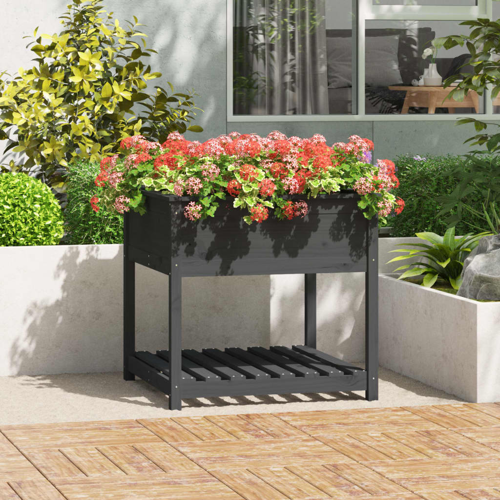 vidaXL Planter with Shelf Grey 82,5x82,5x81 cm Solid Wood Pine