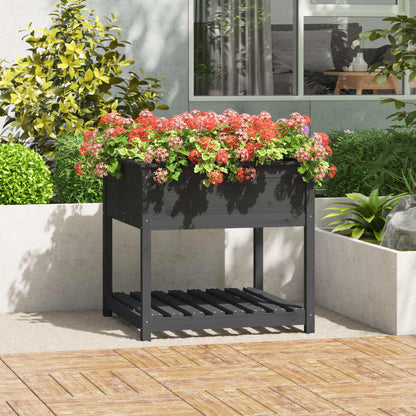 vidaXL Planter with Shelf Grey 82,5x82,5x81 cm Solid Wood Pine