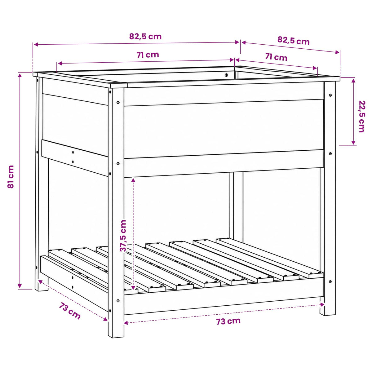 vidaXL Planter with Shelf Grey 82,5x82,5x81 cm Solid Wood Pine