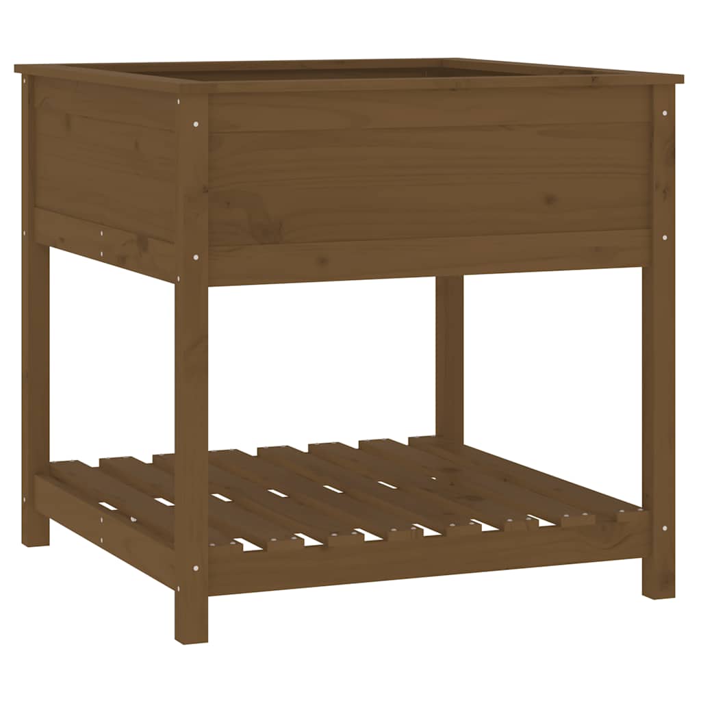 vidaXL Planter with Shelf Honey Brown 82,5x82,5x81 cm Solid Wood Pine
