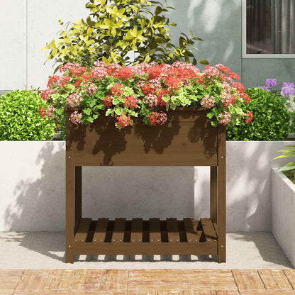 vidaXL Planter with Shelf Honey Brown 82,5x82,5x81 cm Solid Wood Pine
