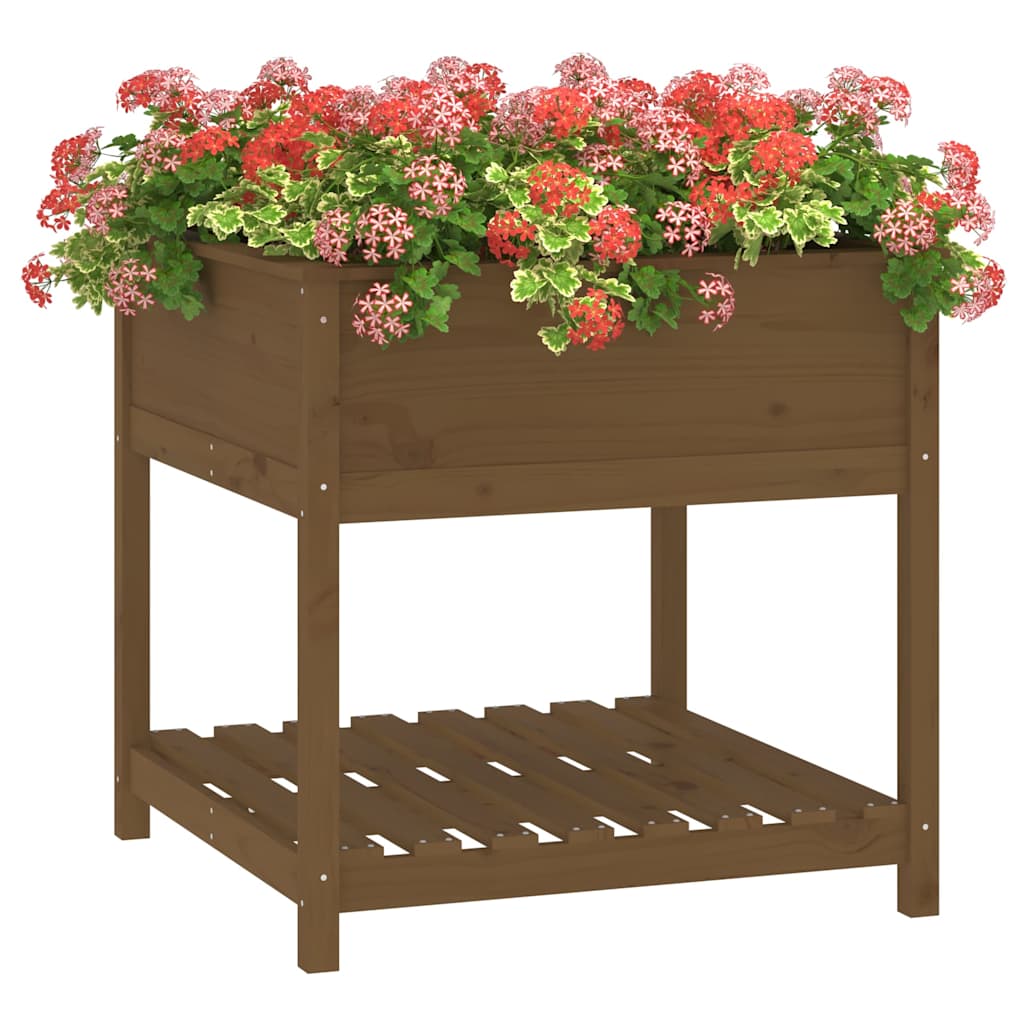 vidaXL Planter with Shelf Honey Brown 82,5x82,5x81 cm Solid Wood Pine