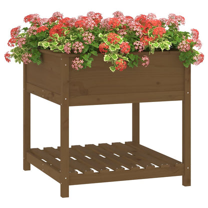 vidaXL Planter with Shelf Honey Brown 82,5x82,5x81 cm Solid Wood Pine