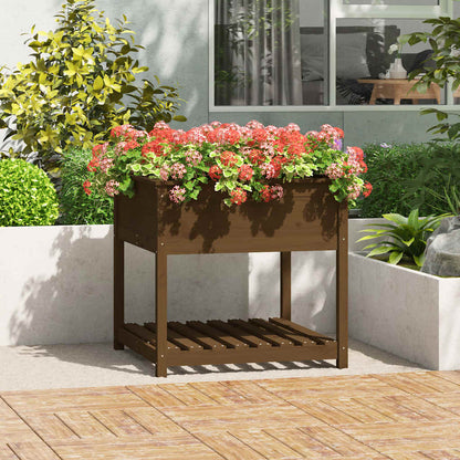 vidaXL Planter with Shelf Honey Brown 82,5x82,5x81 cm Solid Wood Pine