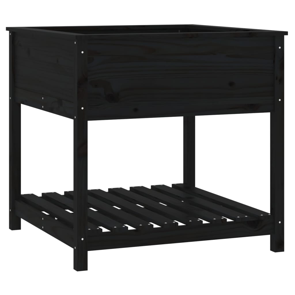 vidaXL Planter with Shelf Black 82,5x82,5x81 cm Solid Wood Pine