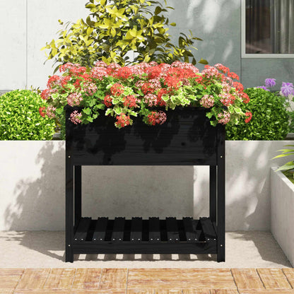 vidaXL Planter with Shelf Black 82,5x82,5x81 cm Solid Wood Pine