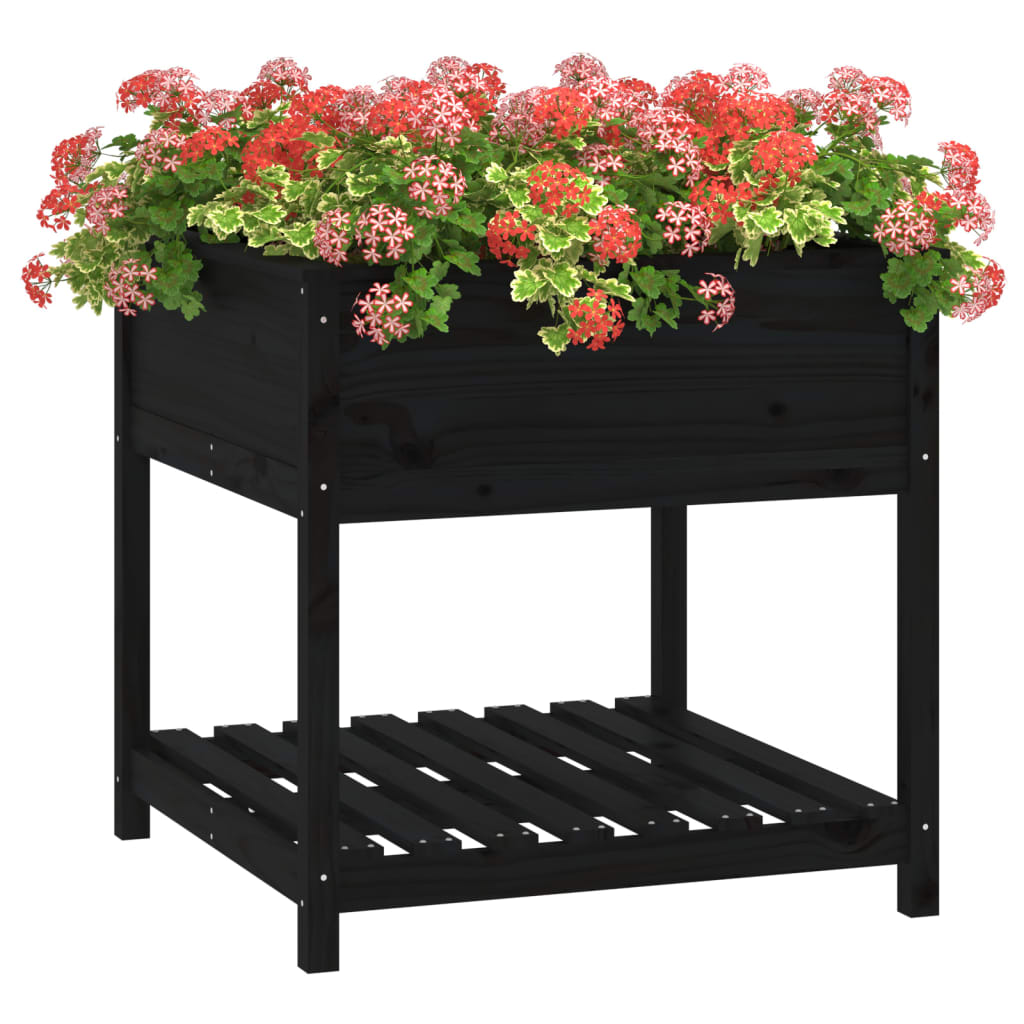 vidaXL Planter with Shelf Black 82,5x82,5x81 cm Solid Wood Pine