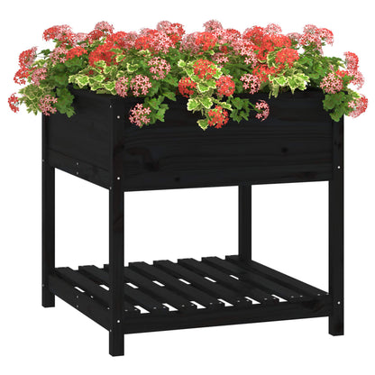 vidaXL Planter with Shelf Black 82,5x82,5x81 cm Solid Wood Pine