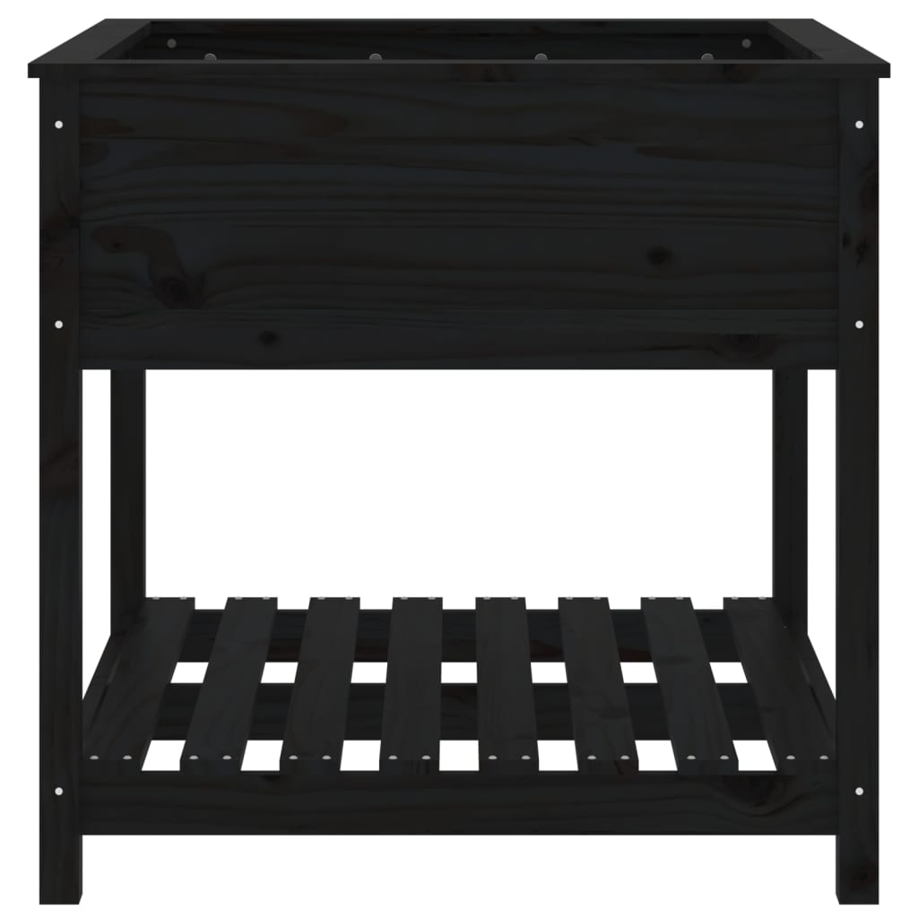 vidaXL Planter with Shelf Black 82,5x82,5x81 cm Solid Wood Pine