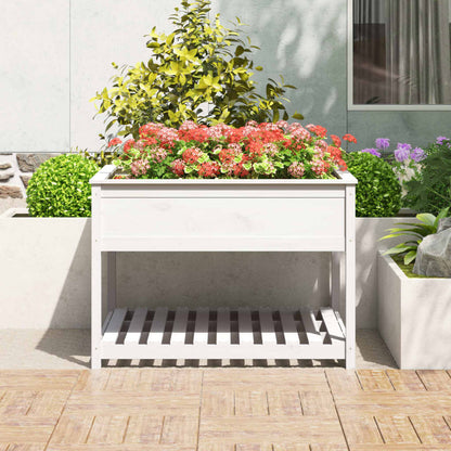 vidaXL Planter with Shelf White 111.5x111.5x81 cm Solid Wood Pine