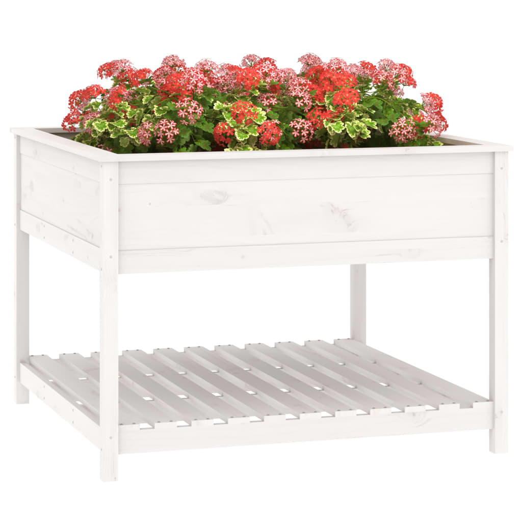 vidaXL Planter with Shelf White 111.5x111.5x81 cm Solid Wood Pine