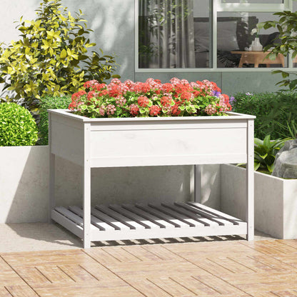 vidaXL Planter with Shelf White 111.5x111.5x81 cm Solid Wood Pine