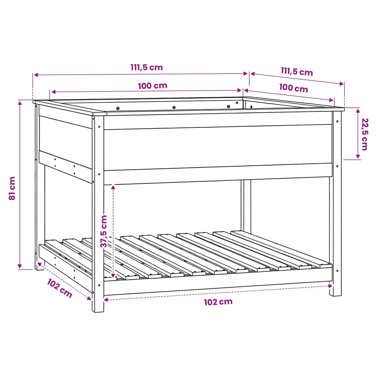 vidaXL Planter with Shelf White 111,5x111,5x81 cm Solid Wood Pine