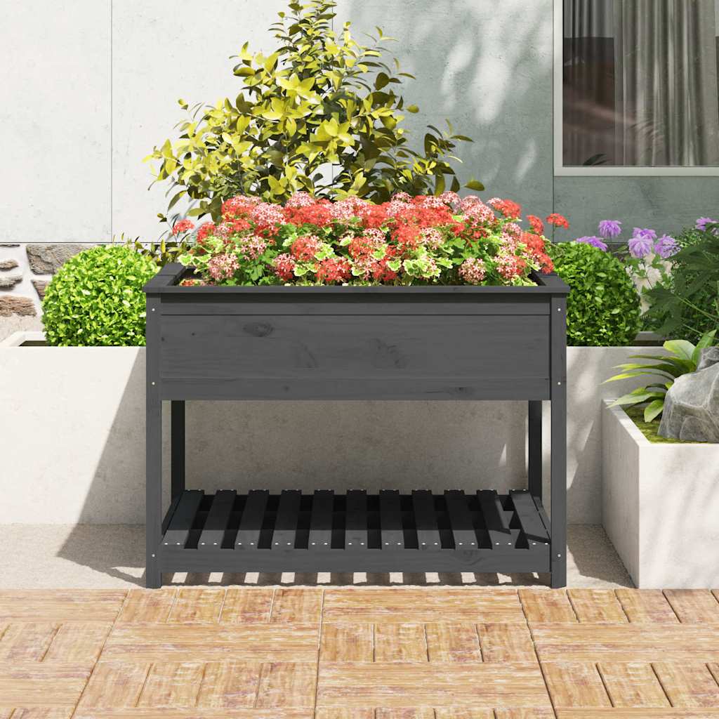 vidaXL Planter with Shelf Grey 111,5x111,5x81 cm Solid Wood Pine