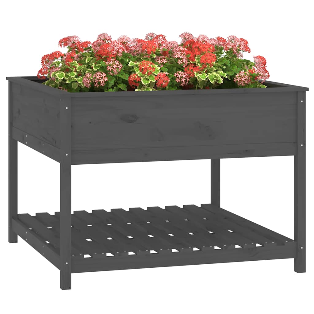 vidaXL Planter with Shelf Grey 111,5x111,5x81 cm Solid Wood Pine