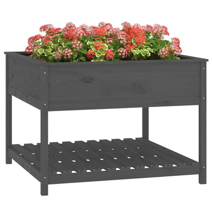 vidaXL Planter with Shelf Grey 111,5x111,5x81 cm Solid Wood Pine