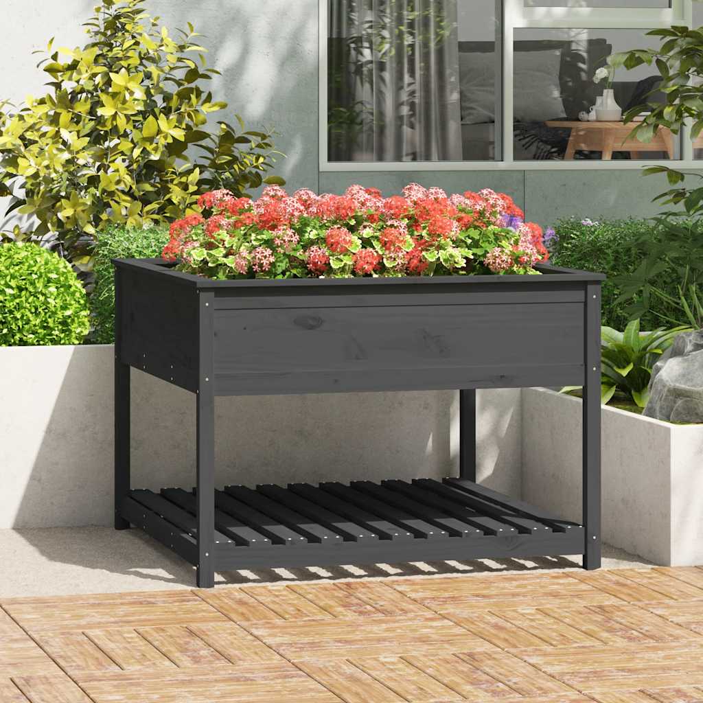 vidaXL Planter with Shelf Grey 111,5x111,5x81 cm Solid Wood Pine