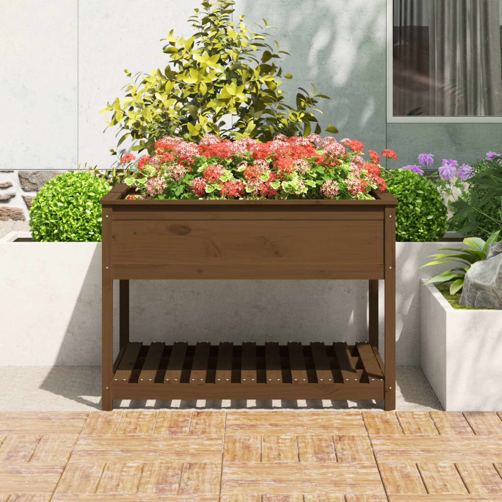 vidaXL Planter with Shelf Honey Brown 111.5x111.5x81 cm Solid Wood Pine