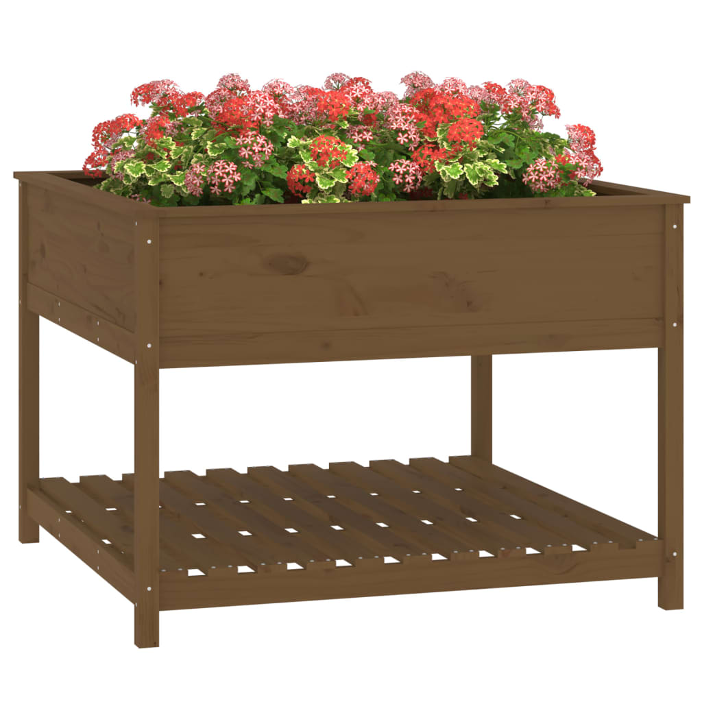 vidaXL Planter with Shelf Honey Brown 111.5x111.5x81 cm Solid Wood Pine