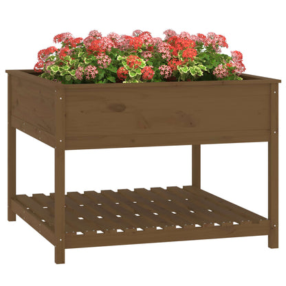 vidaXL Planter with Shelf Honey Brown 111.5x111.5x81 cm Solid Wood Pine