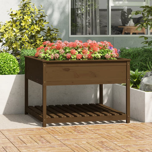 vidaXL Planter with Shelf Honey Brown 111.5x111.5x81cm Solid Wood Pine