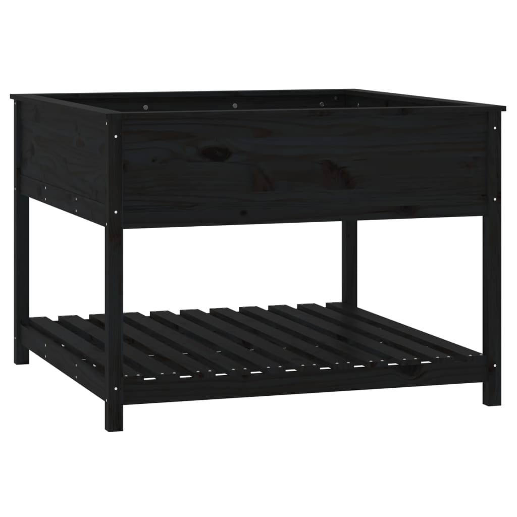vidaXL Planter with Shelf Black 111,5x111,5x81 cm Solid Wood Pine