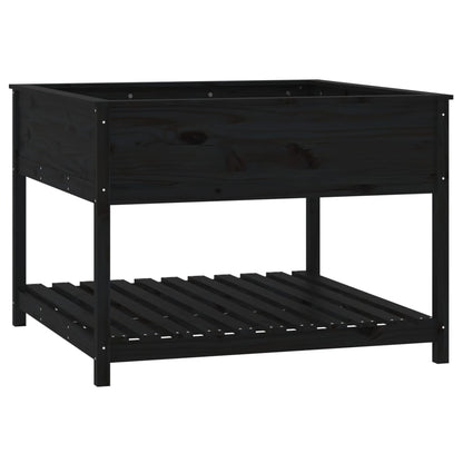 vidaXL Planter with Shelf Black 111,5x111,5x81 cm Solid Wood Pine