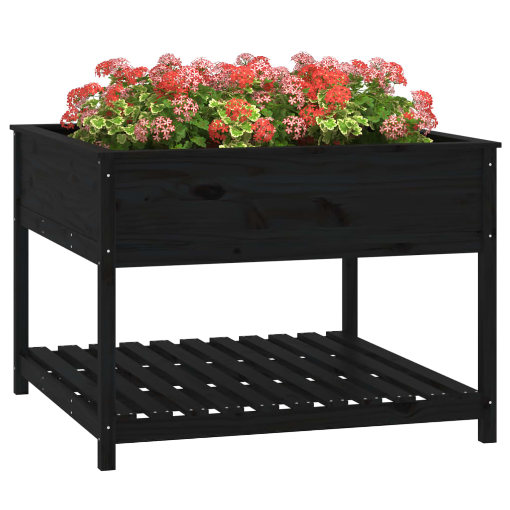 vidaXL Planter with Shelf Black 111,5x111,5x81 cm Solid Wood Pine