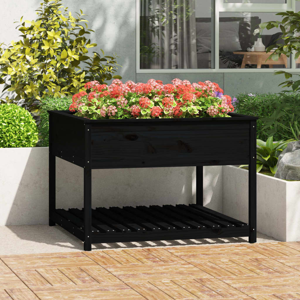 vidaXL Planter with Shelf Black 111,5x111,5x81 cm Solid Wood Pine