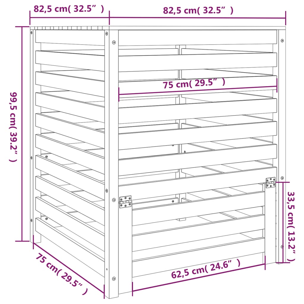 vidaXL Composter White 82,5x82,5x99,5 cm Solid Wood Pine