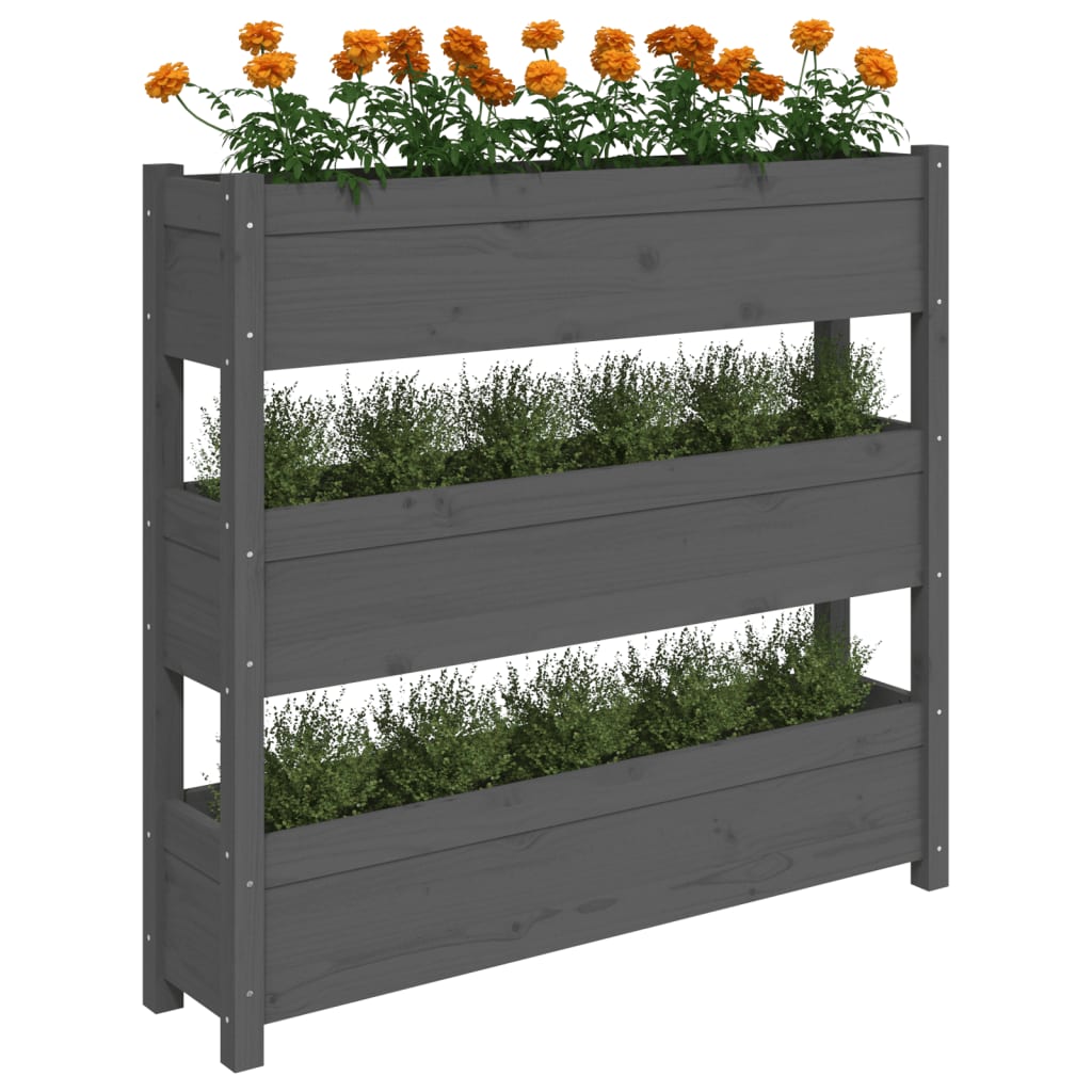 vidaXL Planter Grey 112x25x104.5 cm Solid Wood Pine