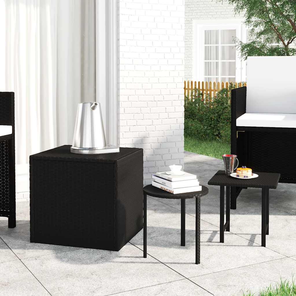 vidaXL Side Tables 3 pcs Black Poly Rattan