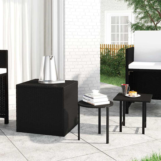 vidaXL Side Tables 3 pcs Black Poly Rattan