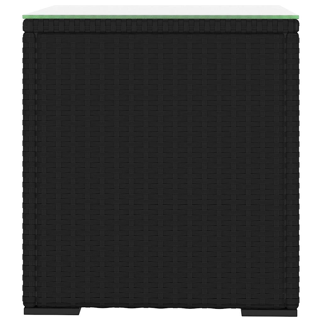 vidaXL Side Table Black 40x37x40.5 cm Poly Rattan and Tempered Glass