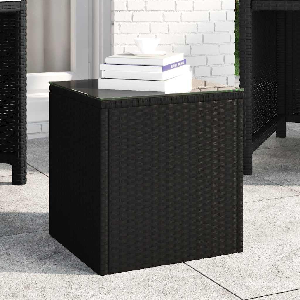 vidaXL Side Table Black 40x37x40.5 cm Poly Rattan and Tempered Glass