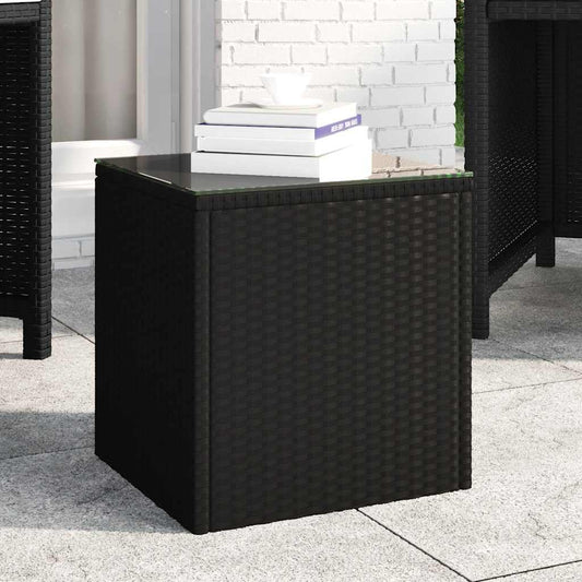 vidaXL Side Table Black 40x37x40.5 cm Poly Rattan and Tempered Glass