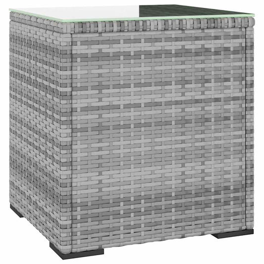 vidaXL Side Table Grey 40x37x40.5 cm Poly Rattan and Tempered Glass