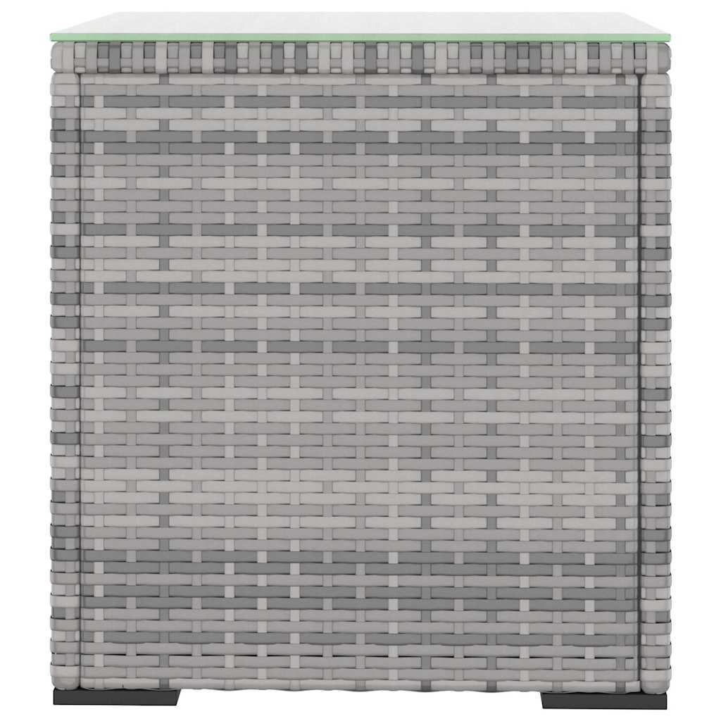 vidaXL Side Table Grey 40x37x40.5 cm Poly Rattan and Tempered Glass