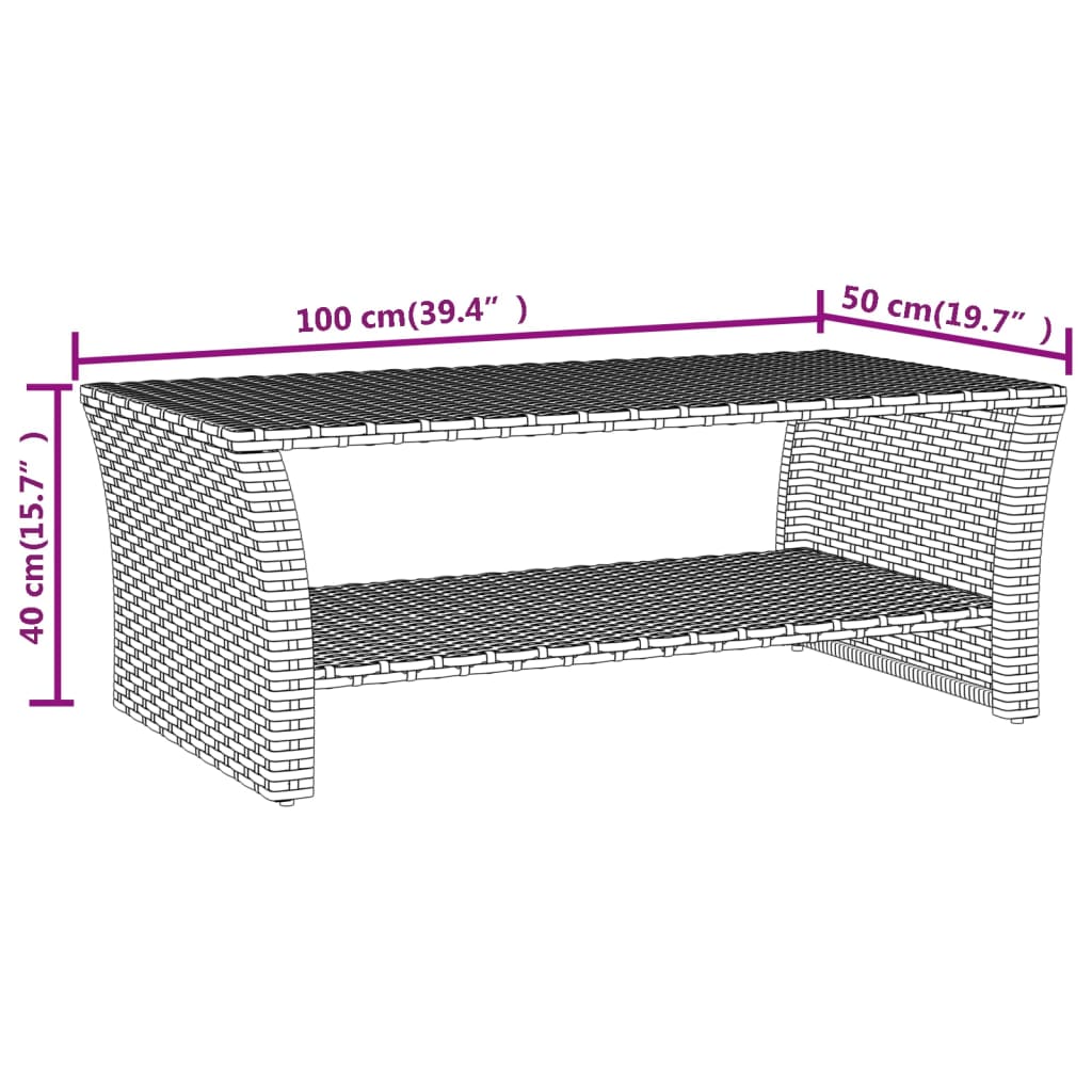 vidaXL Coffee Table Grey 100x50x40 cm Poly Rattan