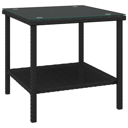 vidaXL Side Table | Black | PE rattan, tempered glass, powder-coated steel