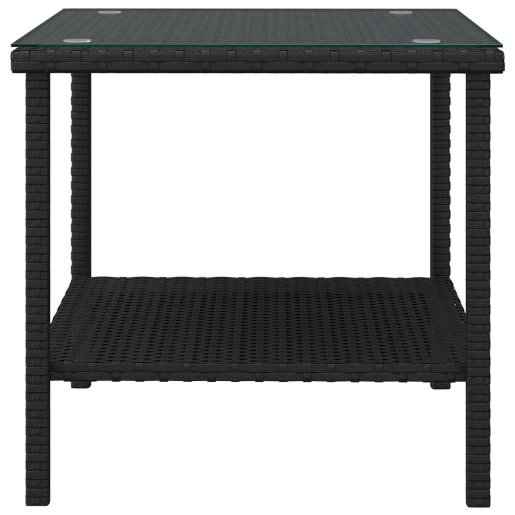 vidaXL Side Table | Black | PE rattan, tempered glass, powder-coated steel
