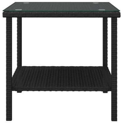vidaXL Side Table | Black | PE rattan, tempered glass, powder-coated steel