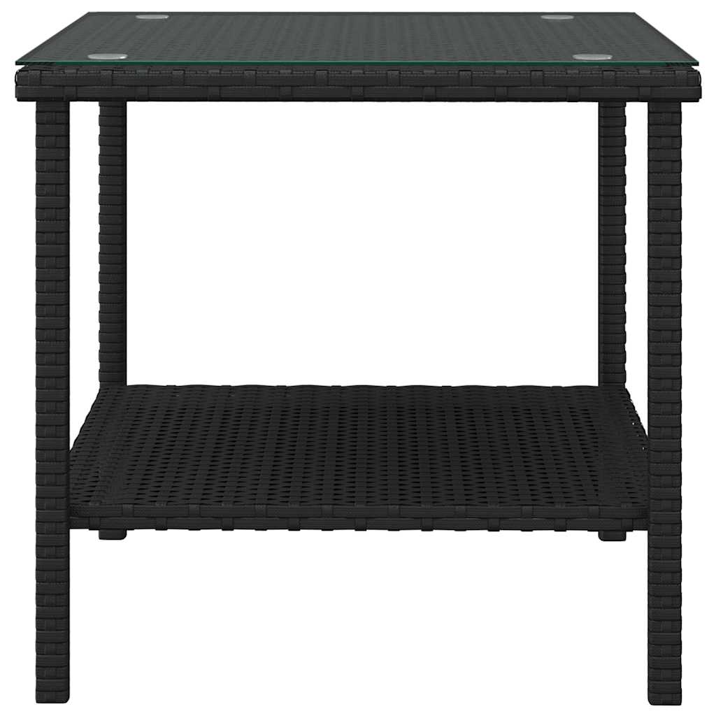 vidaXL Side Table Black 45x45x45 cm Poly Rattan and Tempered Glass