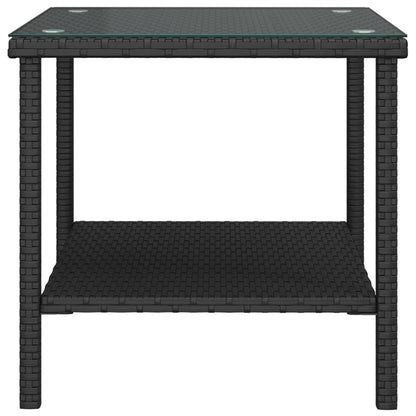 vidaXL Side Table | Black | PE rattan, tempered glass, powder-coated steel