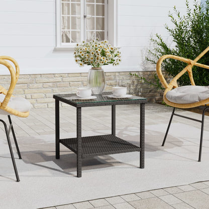 vidaXL Side Table | Black | PE rattan, tempered glass, powder-coated steel