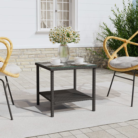 vidaXL Side Table | Black | PE rattan, tempered glass, powder-coated steel
