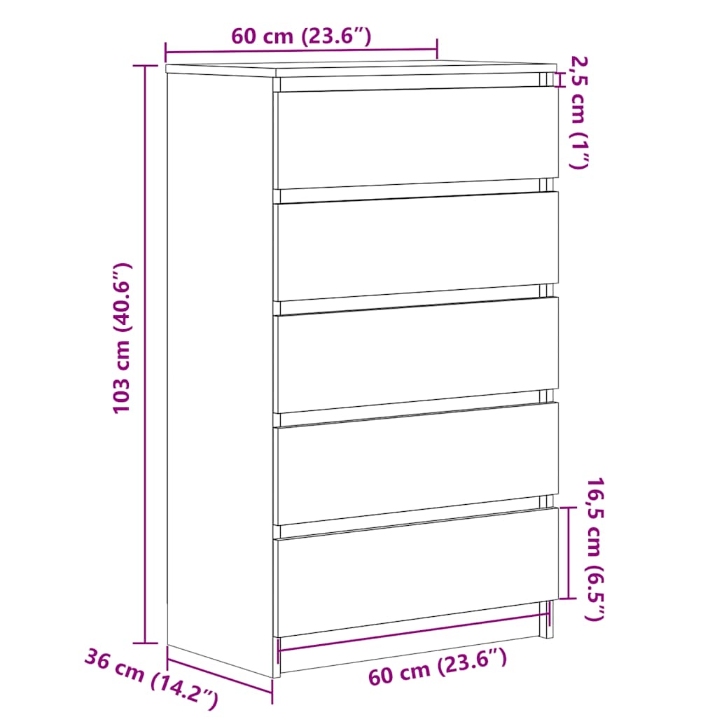 vidaXL Drawer Cabinet Grey Sonoma 60x36x103 cm Engineered Wood