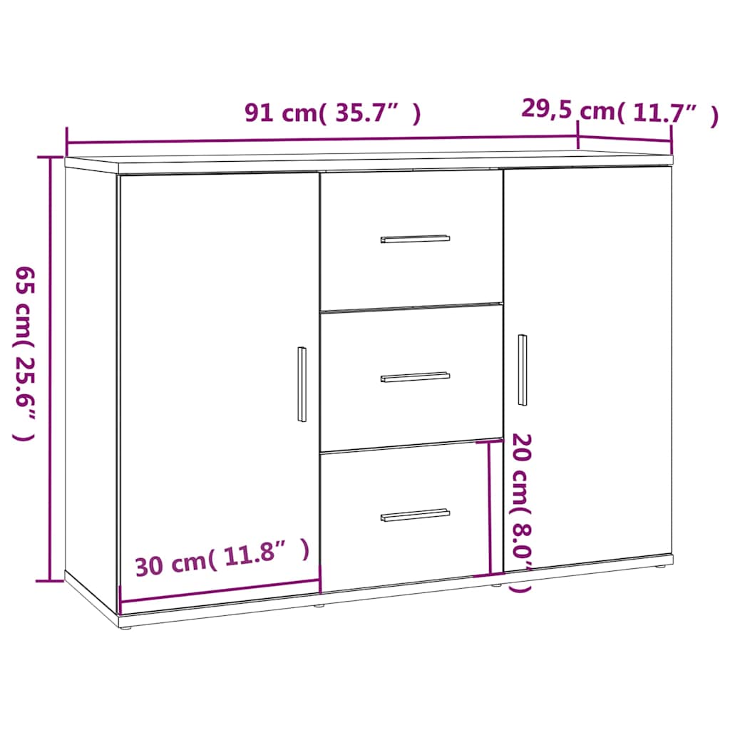 vidaXL Sideboard White 91x29,5x65 cm Engineered Wood