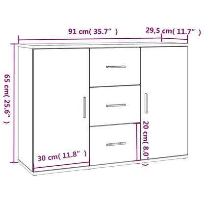 vidaXL Sideboard White 91x29,5x65 cm Engineered Wood
